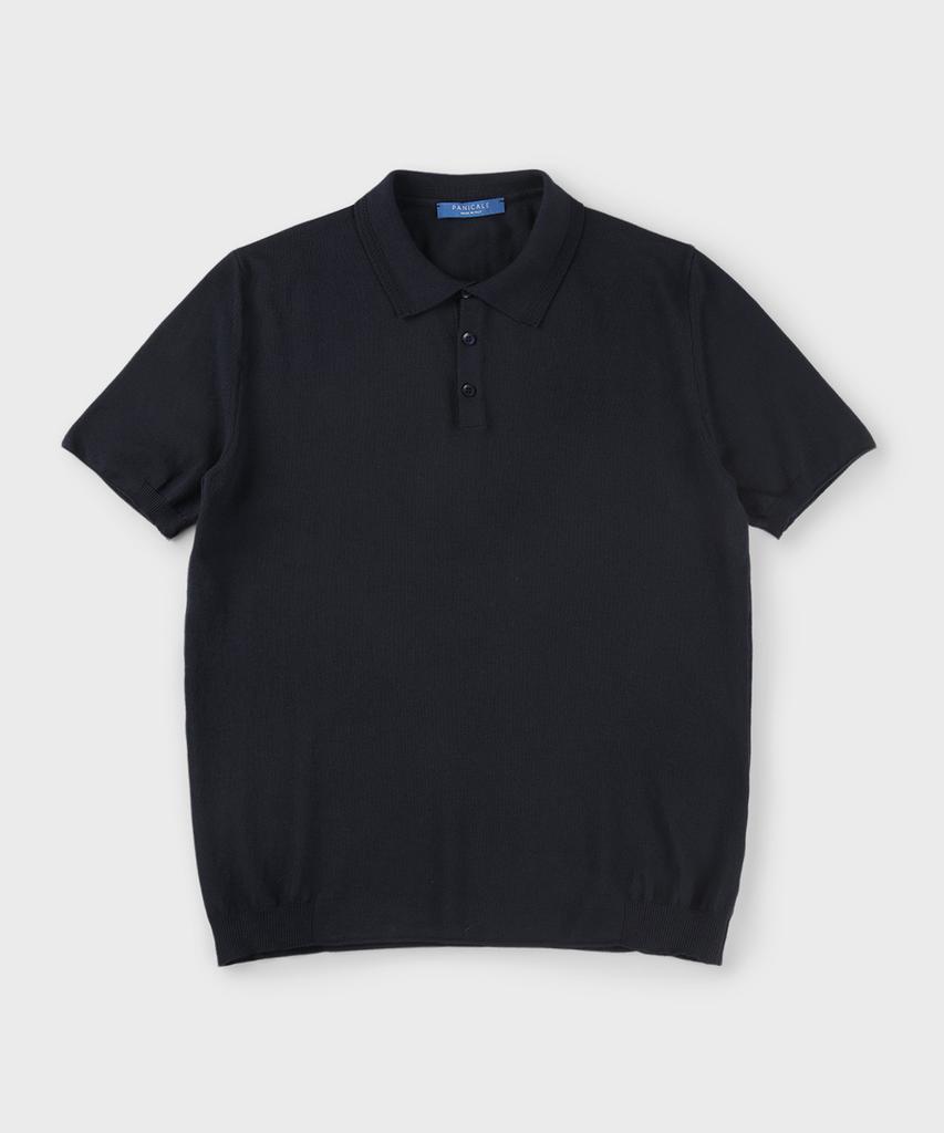 PANICALE Navy Herringbone Cotton Short Sleeve Polo Knit