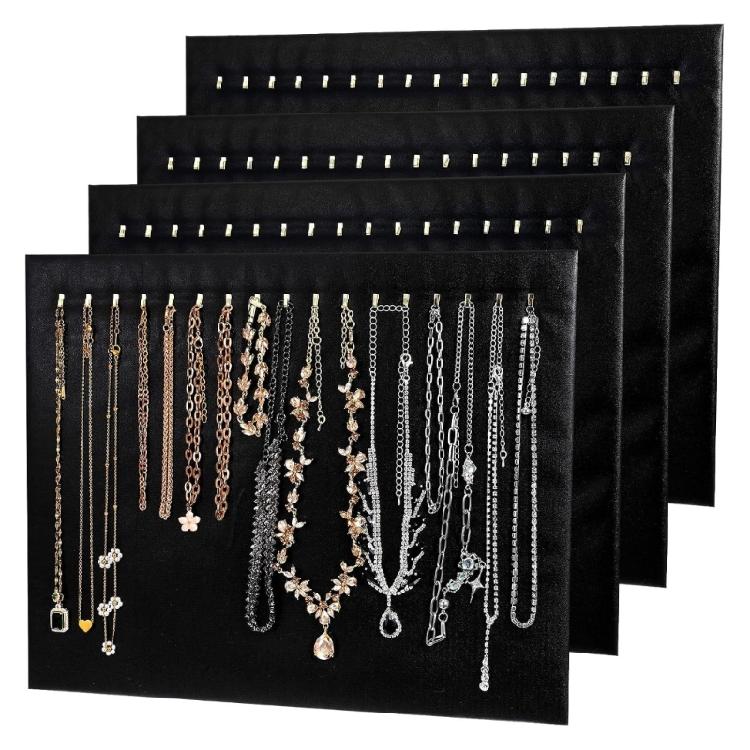 4 Pack Black Jewelry Stand Set 17 Hooks per Stand Polyester Fabric Portable Display Holder Suitable for Retail Home Use