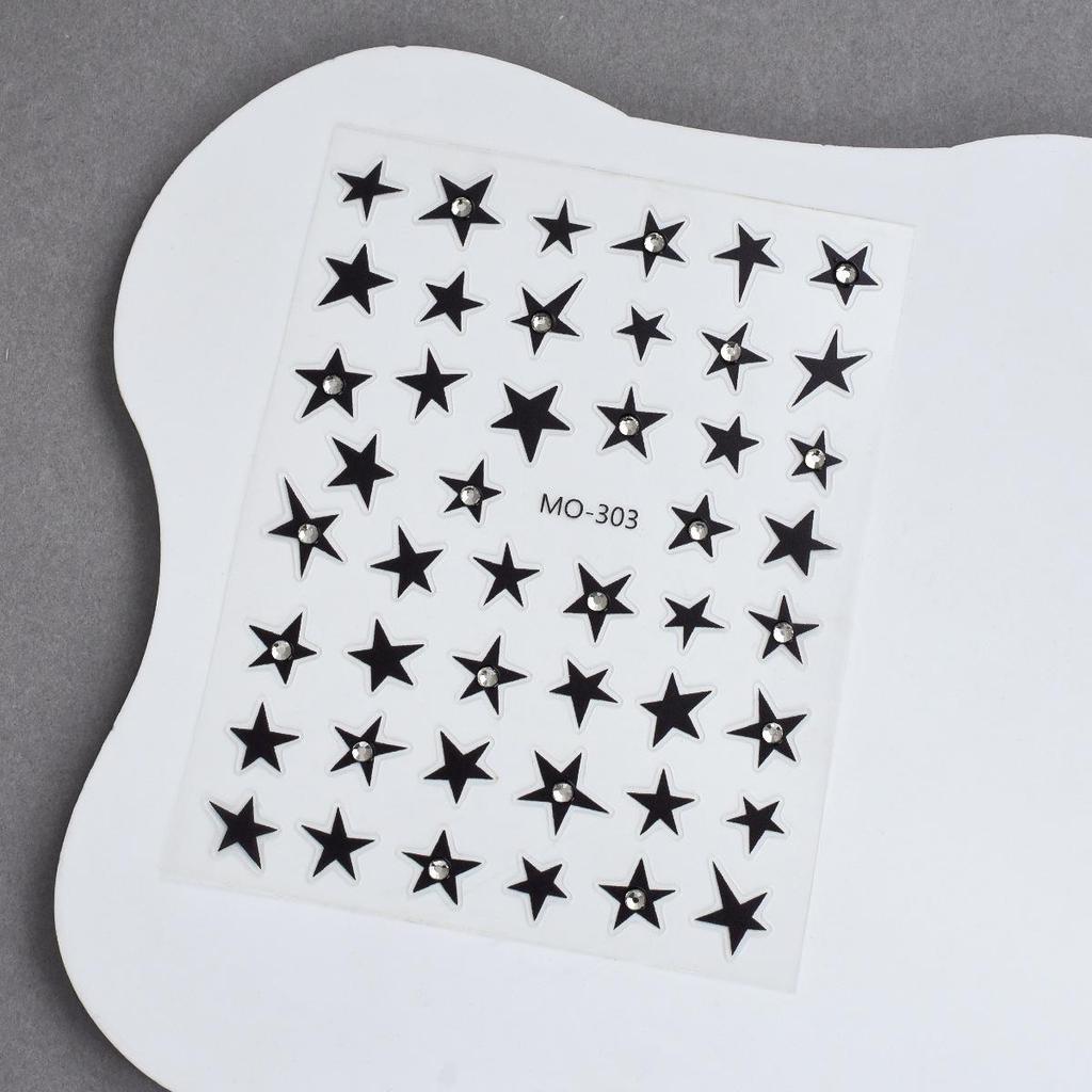 Alien Crystal Rhinestone Nail Stickers: Gold, Silver & Black Stars with Irregular Pentagram Decals