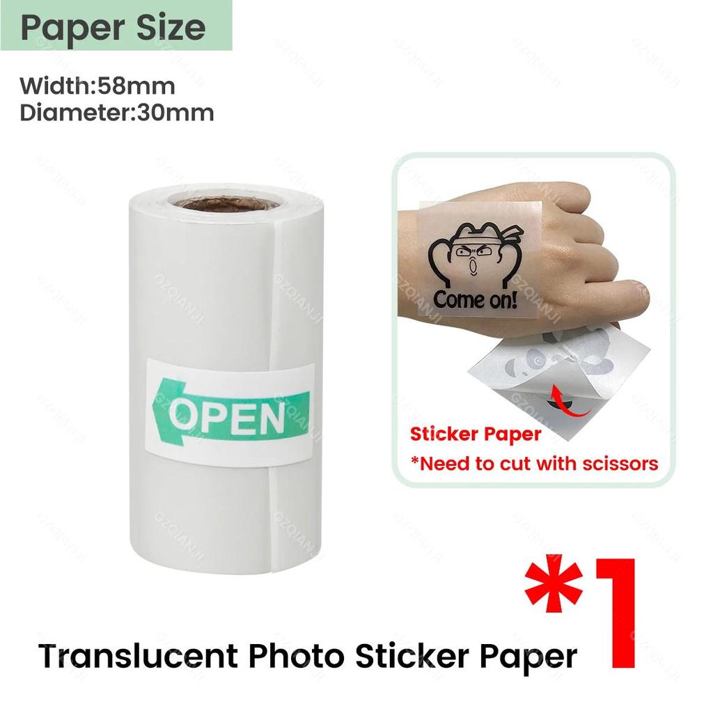 Gjennomsiktig 57x30 mm termisk kvitteringsfotopapir for alle Mini 58 mm blekkfri trådløs Bluetooth termisk kvitteringsskriver papir