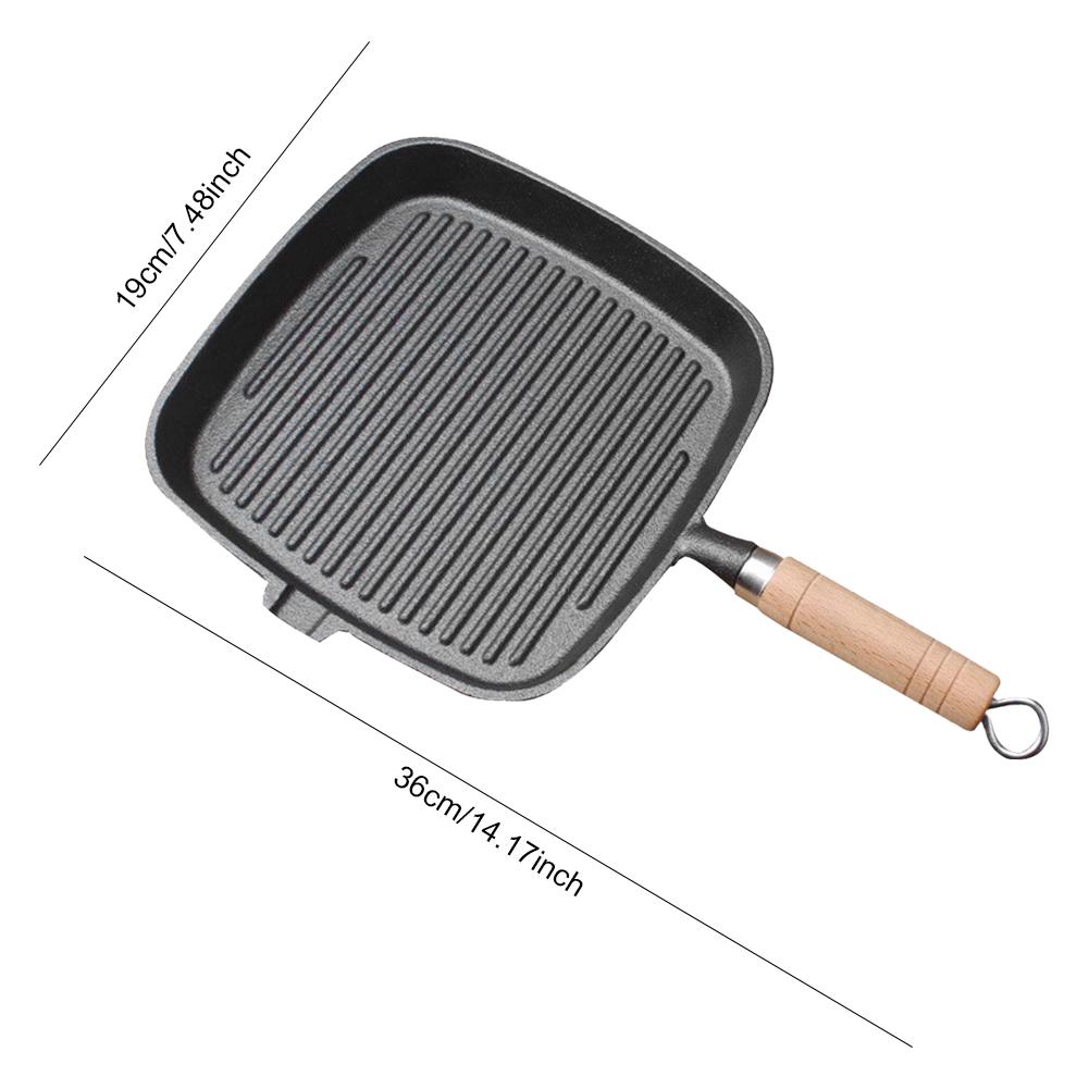 Iron Skillet Steak Pan with Wooden Handle Uncoated Non-stick Frying Pan Steak Frying Pot Steak Skillet for Camping