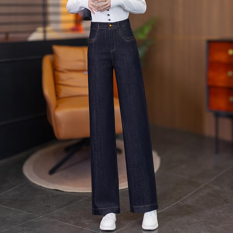 Autumn and winter velvet jeans women's trousers autumn and winter new high-waisted pants loose wide-leg straight elastic pants