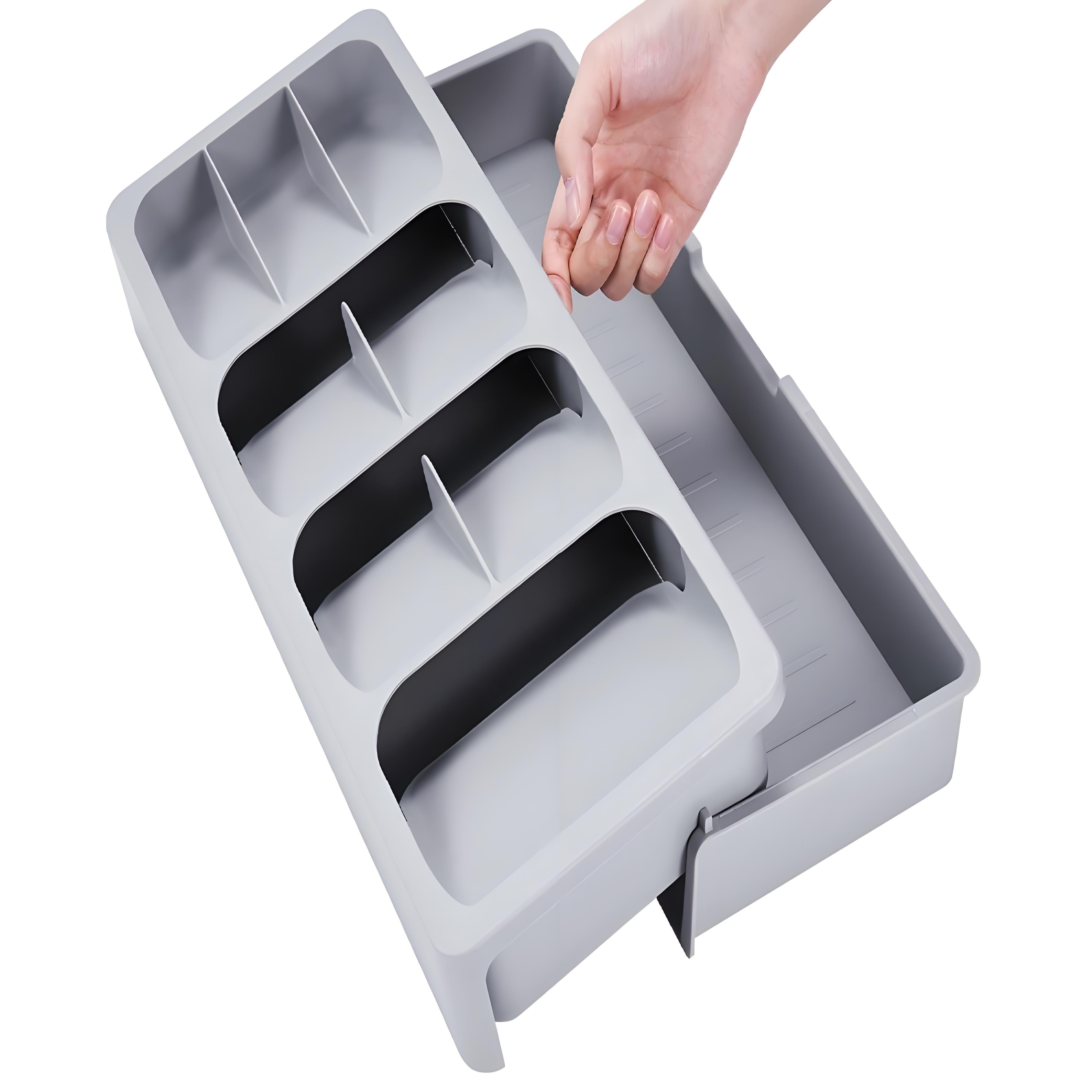 

Adjustable Drawer Divider Expandable Tray | Tool-Free Silverware Organizer | Clutter-Free Kitchen Drawer Storage System светло-серый