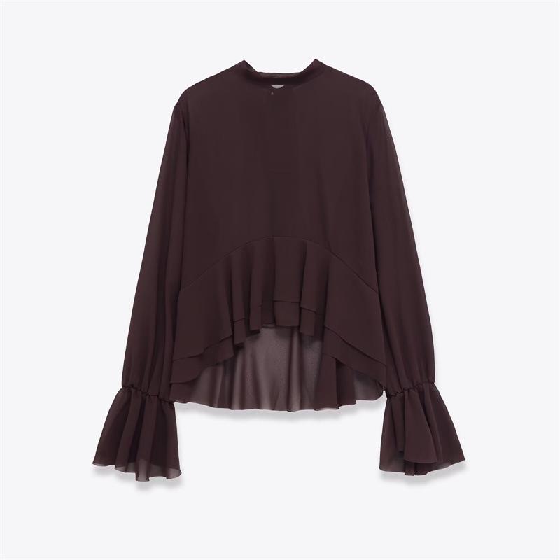 

2025 Autumn Elegant Round Neck Flare Sleeve Layered Top Extra Small коричневый
