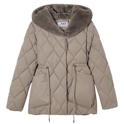 New Down Cotton-padded Jacket Women's Long Loose Waist Slim Hooded Padded Diamond Cotton-padded Jacket.
