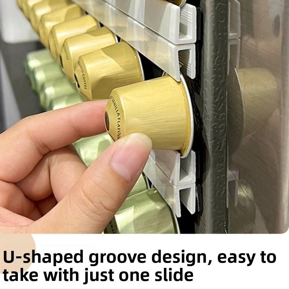 Plastic Coffee Capsule Rack Magnetism Wall Mounting Coffee Pod Storage Organizer Punch-free Design Slide Rail Wall-mounted Rack