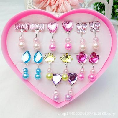Kids Beauty Toys Cute Crystal Style Earrings Clip On Set for Childrens Dress-up Cosmetic Accessories Girls Princess Cosmetic Toy