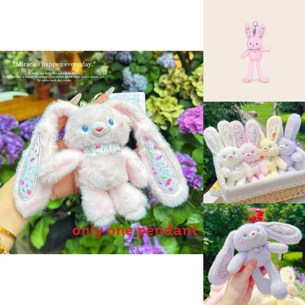 Embroidered Rabbit Plush Bag Keychain With Floral Pattern For Kids And Teens