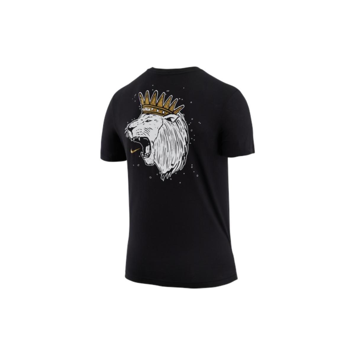 Men s Nike Dri-Fit Lebron Hand Painted Crown Animal Pattern Printing Basketball Sports Short Sleeve Black T-Shirt DR1292-011 L