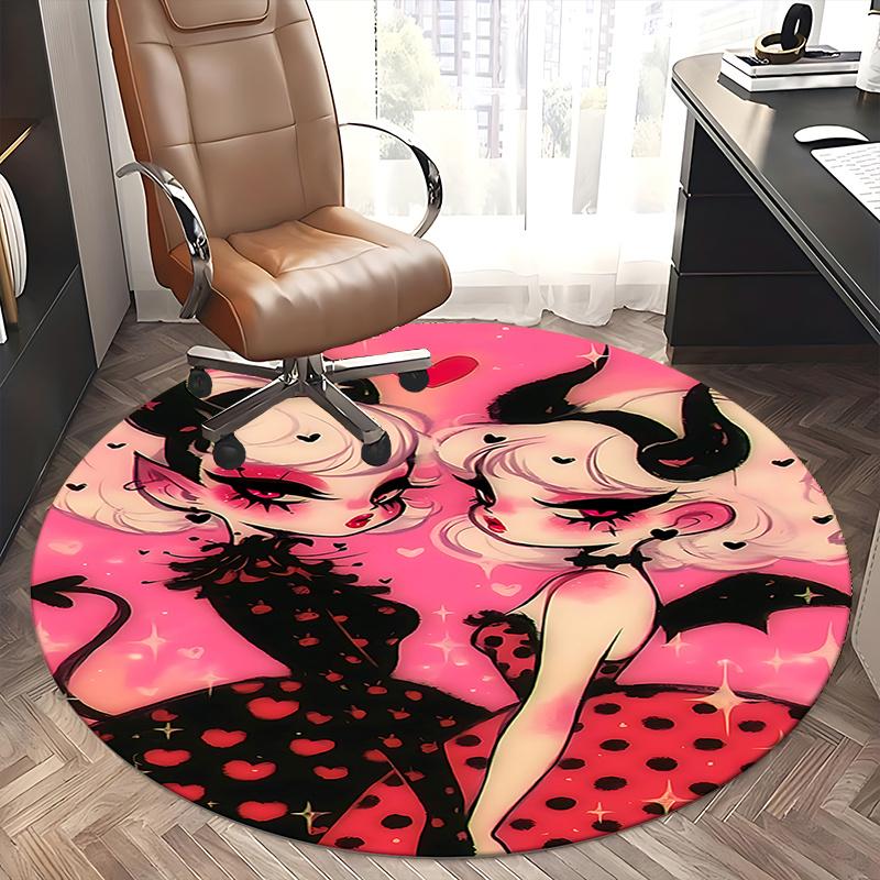 Charming Devil Twin Girls Round Chair Mat - Cute Home Decor, Office Rug, Gift for Any Room0472b