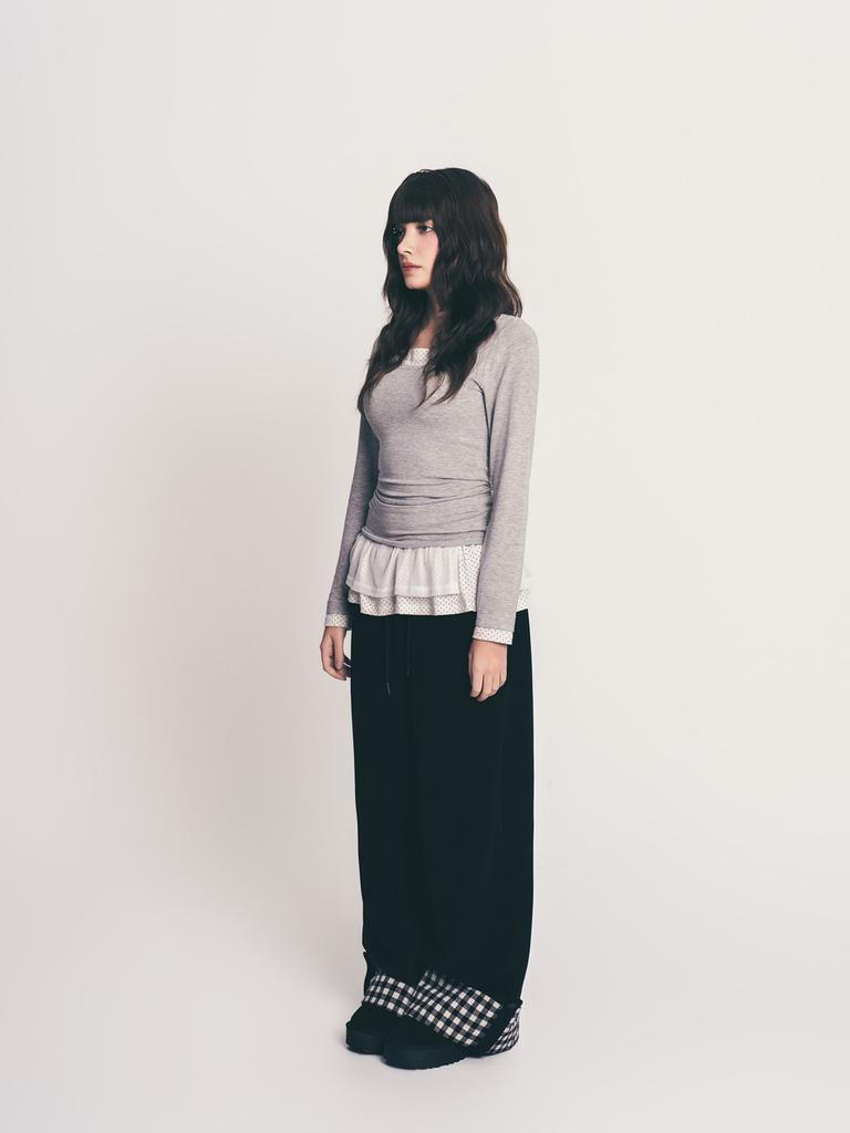 FAZED Dot Frill Layered Top_Gray