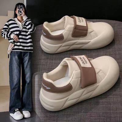 Velcro Bread Shoes New Platform Shoes Sneakers Women's Cute Big Head Shoes Round Toe Shoes White White Shoes