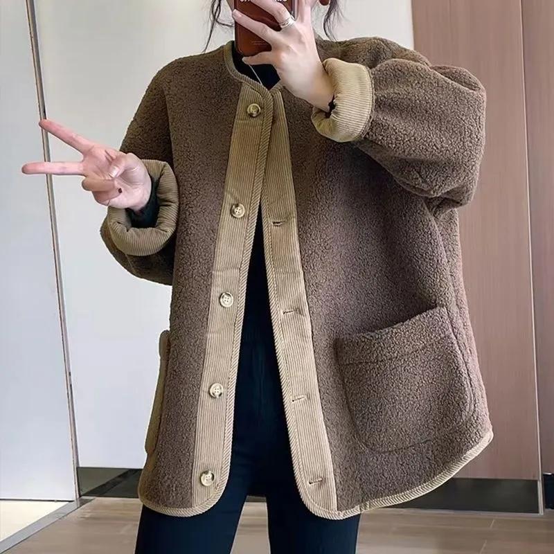 Women's Autumn/Winter Short Loose and Thicken Baseball Jackets Lamb Wool Jacket  Female Casual Outwear Tops
