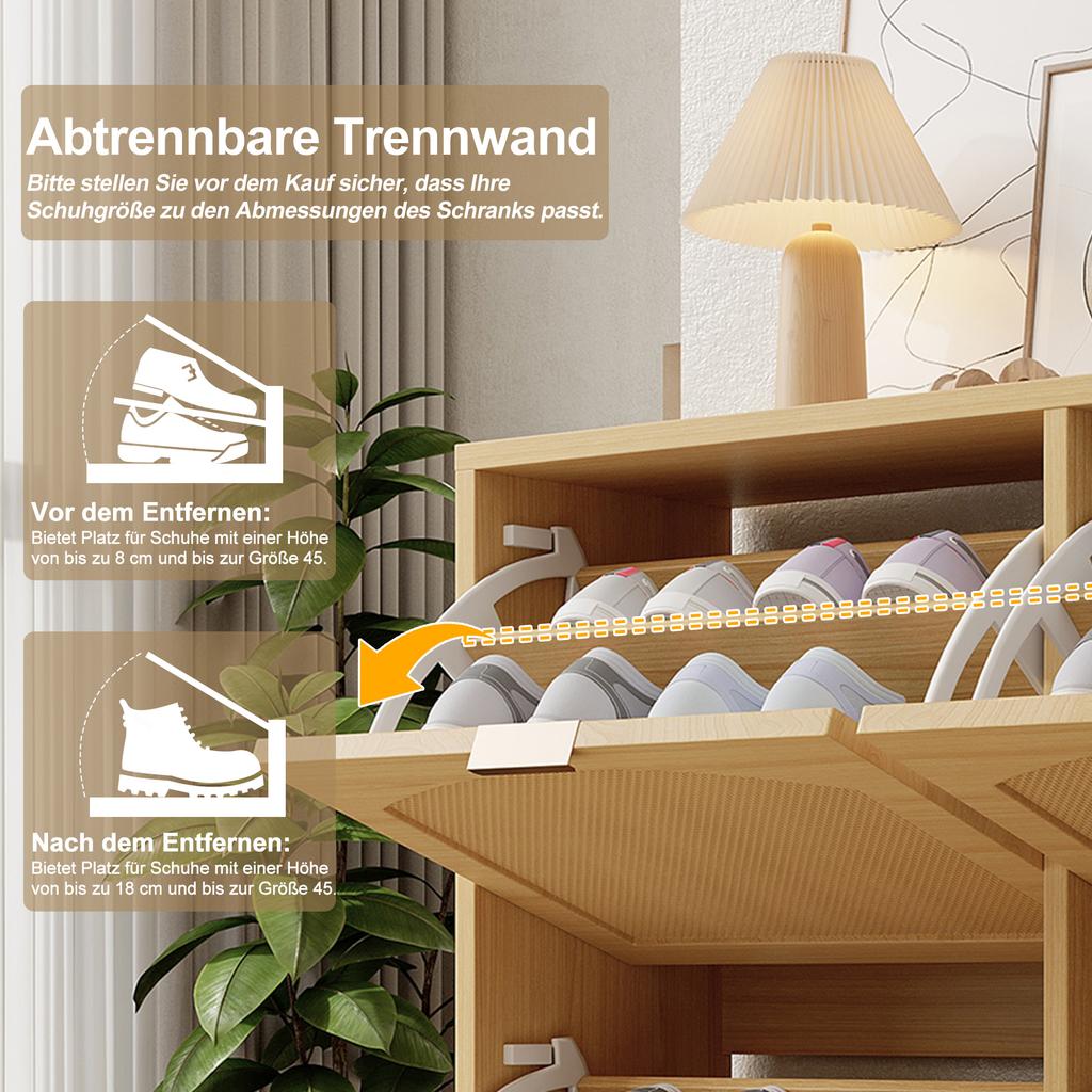 Schuhschrank mit 4 Klappschubladen, Rattan mit Metallgriffen, für Flur, Schlafzimmer, Wohnung, Landhausstil, Maße: 100 x 25 x 90 cm