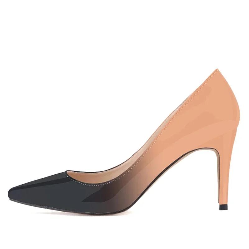 Damen Pumps Mode 9cm Sexy Farbverlauf Lackleder Spitzschuh High Heels Slipper Stilettos Damen Partykleid Rot Hochzeitsschuhe