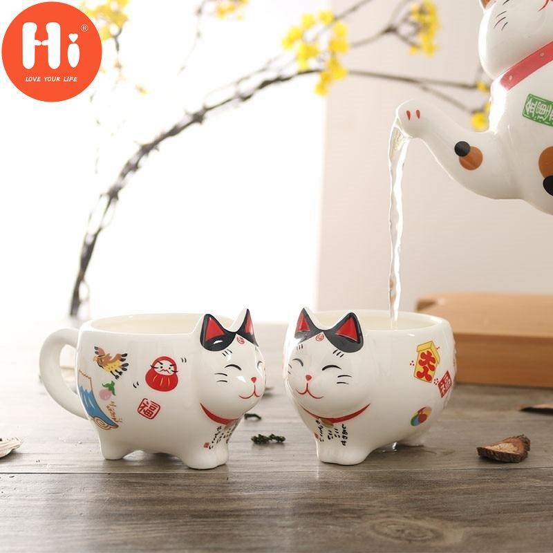 Hi Cute Japanese Lucky Cat porcelánová čajová sada Kreativní Maneki Neko keramická konvice na čaj se sítkem Kancelářský hrnek na čajovou konvici na vodu