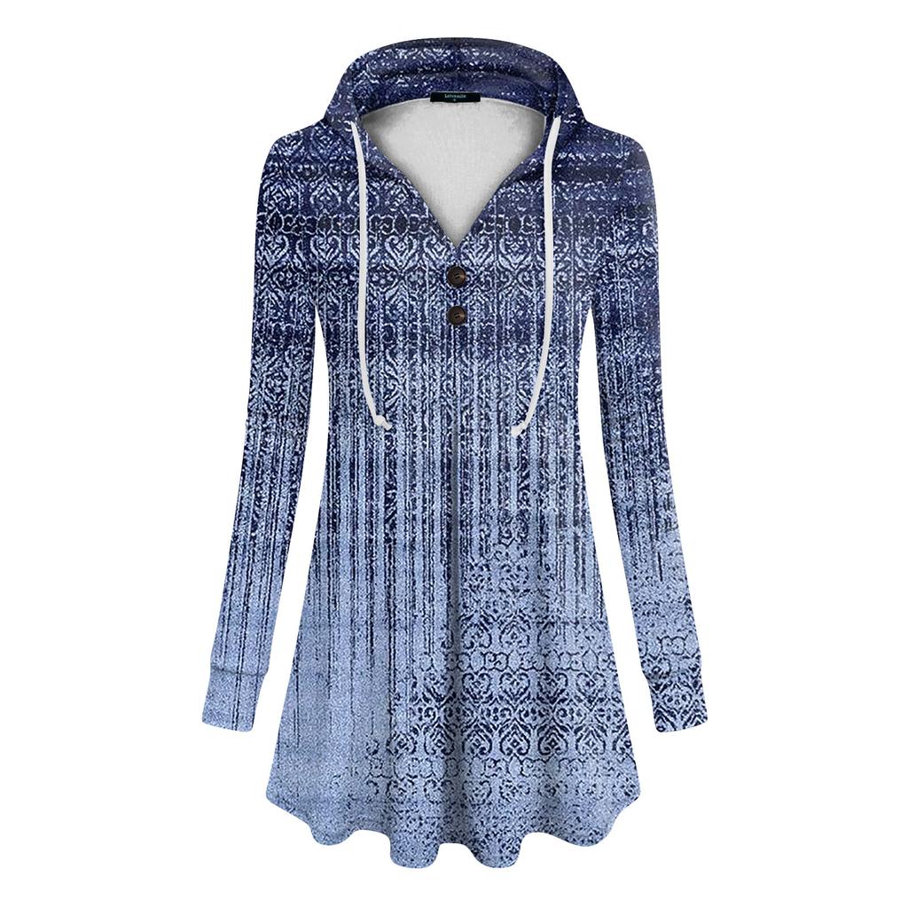 Women's Casual Fashion Color V Neck Long Sleeve Button Hoodie Tops