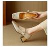 Spring high heels women's one-word single shoes new Chinese style color matching square head Mary Jane shoes French pearl thick heel