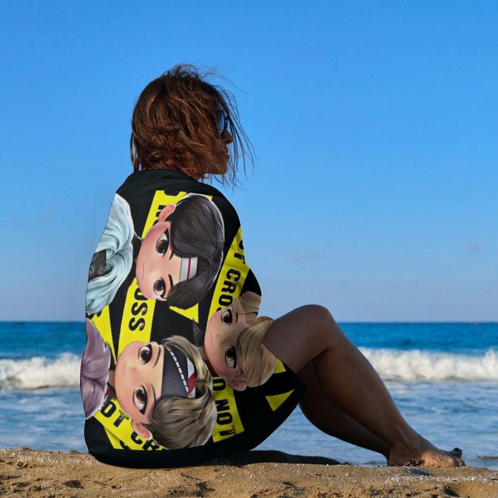 1pc TinyTAN 7 Members Do Not Cross Warning Tape Beach Towel Microfiber Quick Dry Kpop Chibi Cartoon Bath Towel Pool Camping Gift
