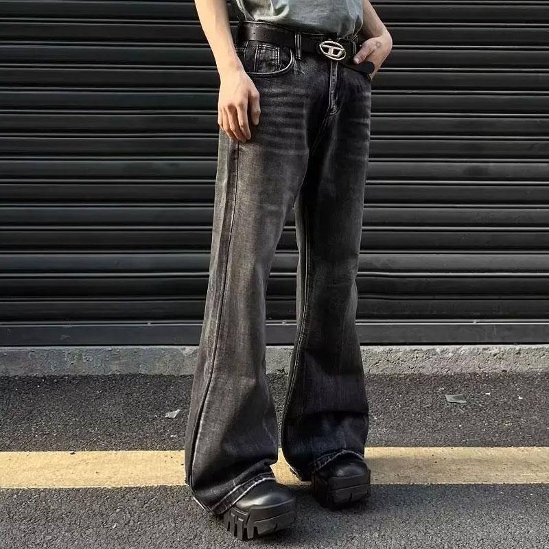 Women Spring High Waist Flared Jeans Washed Black Denim Bell Bottom S чёрный
