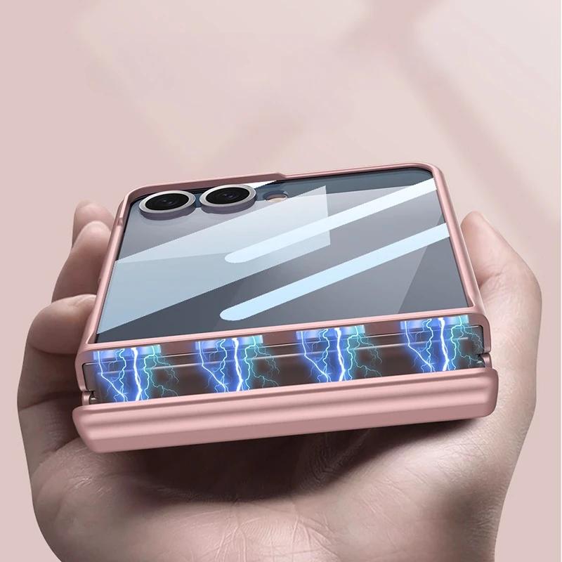 Magnetic Hard Cover for Samsung Galaxy Z Flip 7 FE 6 Flip7 Flip6 5G Phone Case with Tempered Film Hinge Protection