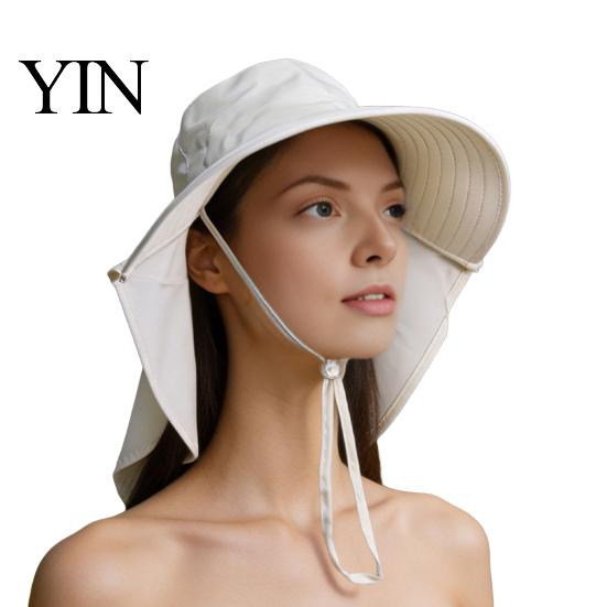 Wide Brim Beach Hat for Vacation Women Sun with Neck Flap, Packable Breathable Polyester Hat, UV Protection Travel Hiking Commuting
