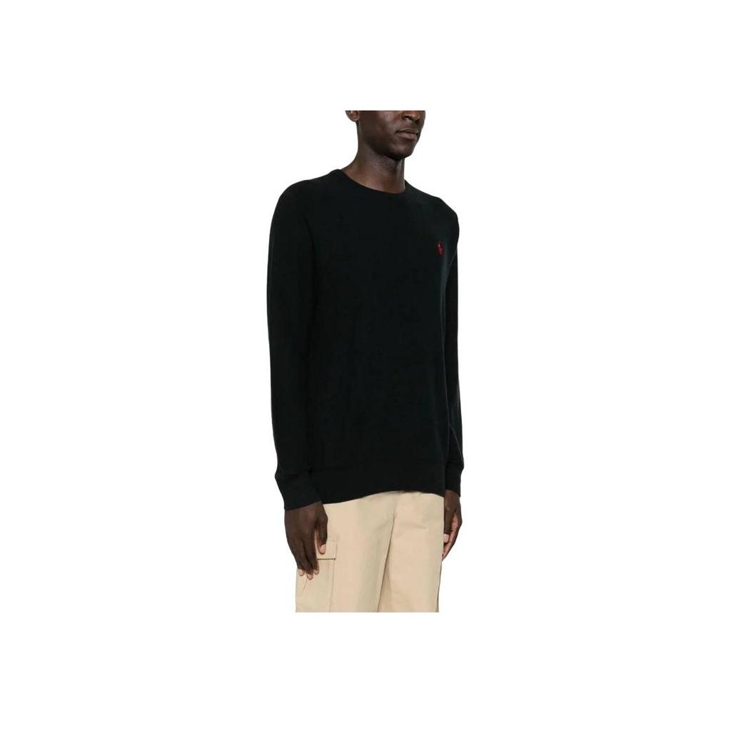 Polo Ralph Lauren Solid Color Crew Neck Long Sleeve Pullover Cotton Sweatshirt With Front Print Design Men sweatshirt Black 710918163-003