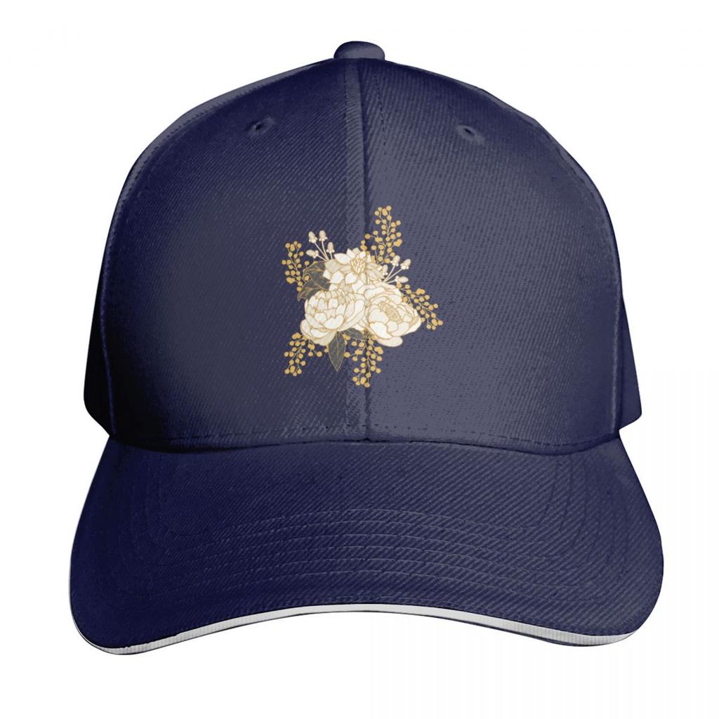 White  Gold Florals Baseball Cap Golf Hat Unisex Uv Protection Solar Hat Golf Custom Cap Hats For Women Unisexs