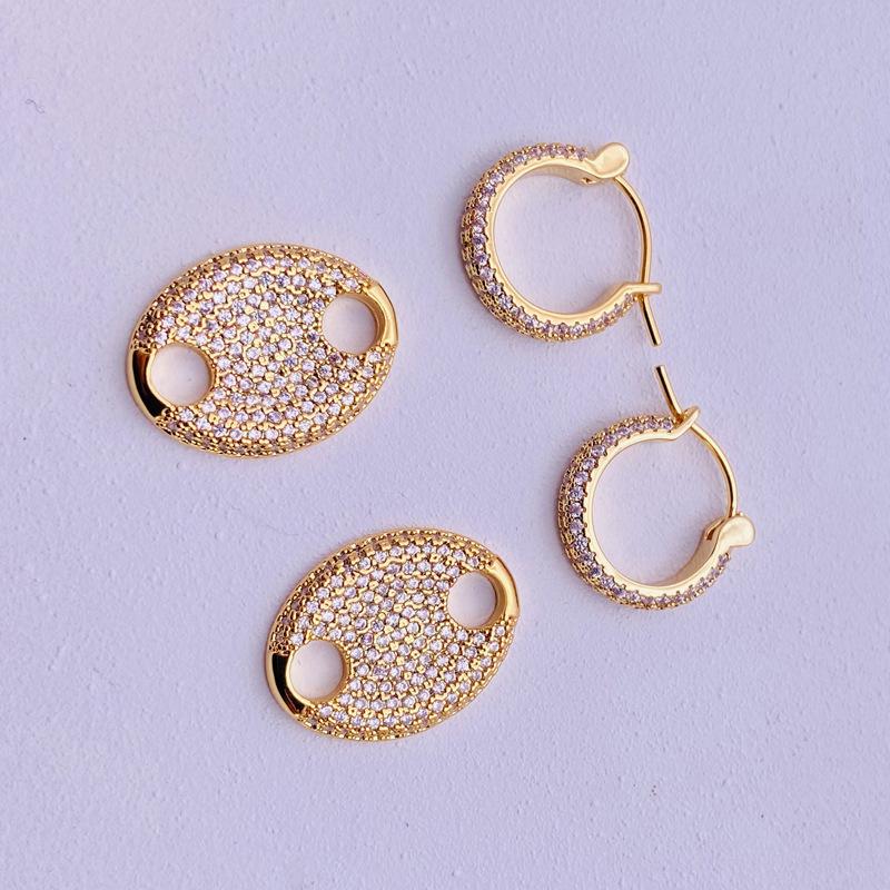 Diamond pig nose ear hanging earrings round face thin vintage earrings ins style temperament stud earrings women