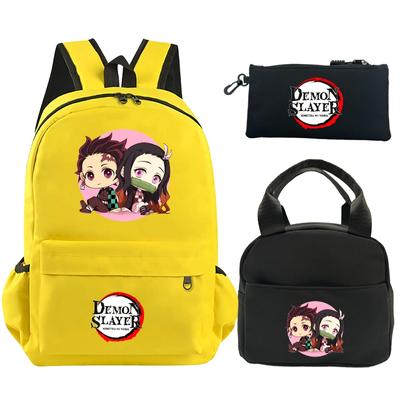 3Pcs/set Anime Demon Slayer Backpack with Lunch Bag Pencil Case for Girls Boys Back To Schoolbag Men Women Travel Bag Mochila