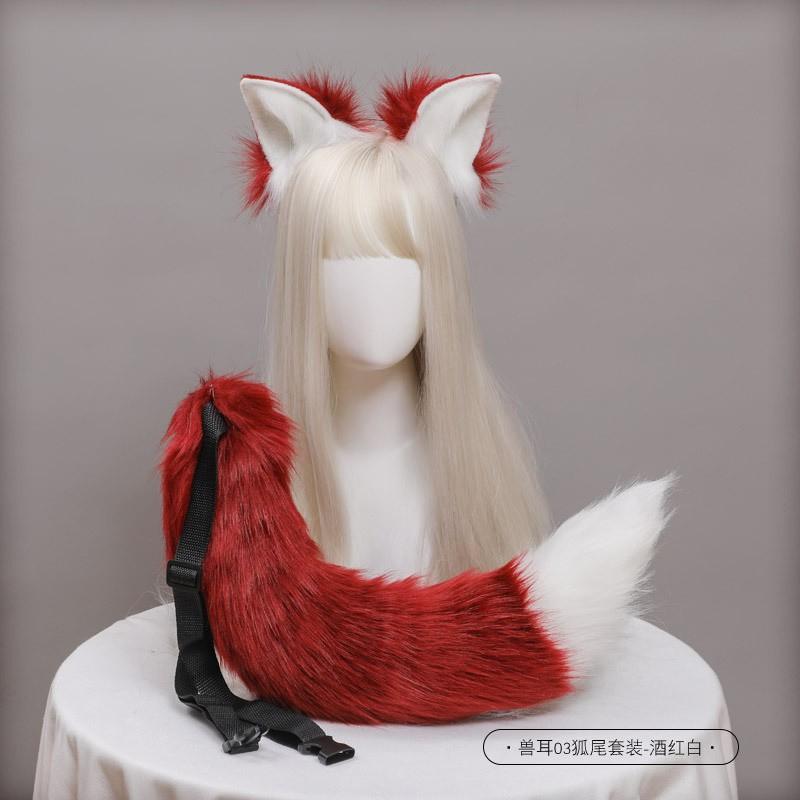 Handmade Plush Fox Ear Headband Tail Set Cosplay Costume Accessory Cute Animal Themed Party Wear