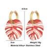 Colorful Enamel Leaf Earrings for Women Fashion Exquisite Stainless Steel Round Hoop Earrings Female Party Wedding Jewelry