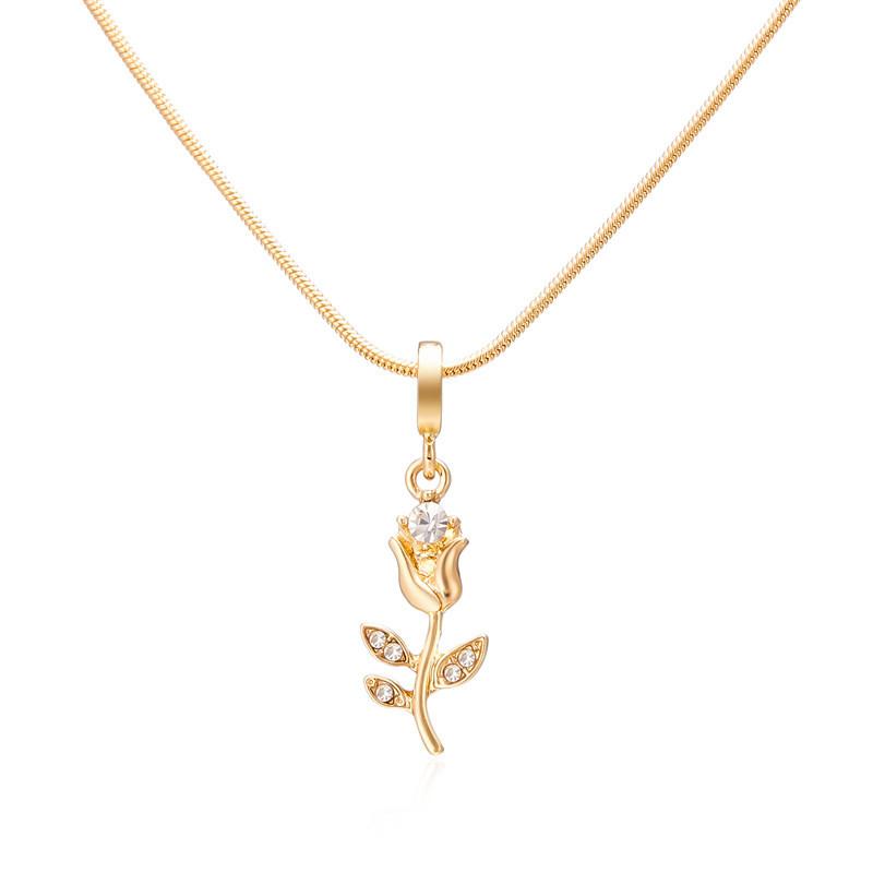 Stylish Womens Tulip Flower Pendant Necklace With Electroplated Finish For Spring