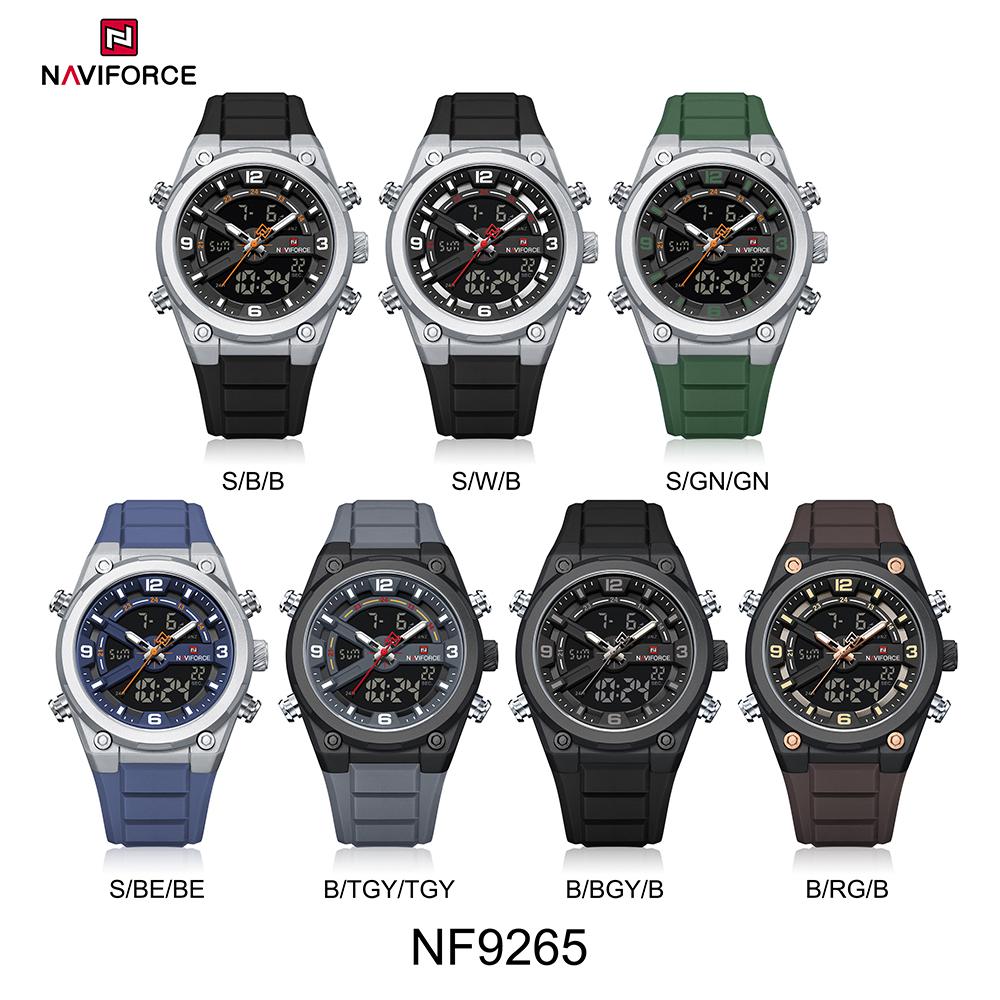 NAVIFORCE Original Men Quartz Watch Calendar Date LCD Display Luminous Pointer Silicone Strap Waterproof 30m Men Casual Fashion Watch NF9265