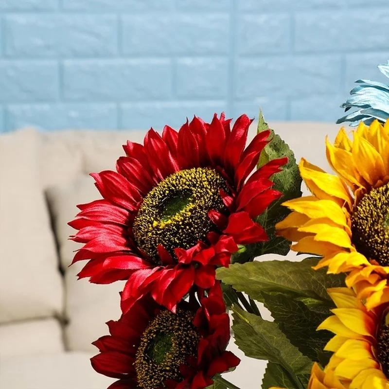 3 Heads/Bunch Decorative Home Decor DIY Craft Fake Flores Bouquet Artificial Flower Silk Sunflower Wedding Decoration