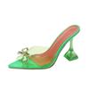 Fashion Big size 35-45 Transparent PVC Women Slippers Fashion Crystal Bowknot High heels Jelly Shoes Summer Female Green Mules Slides