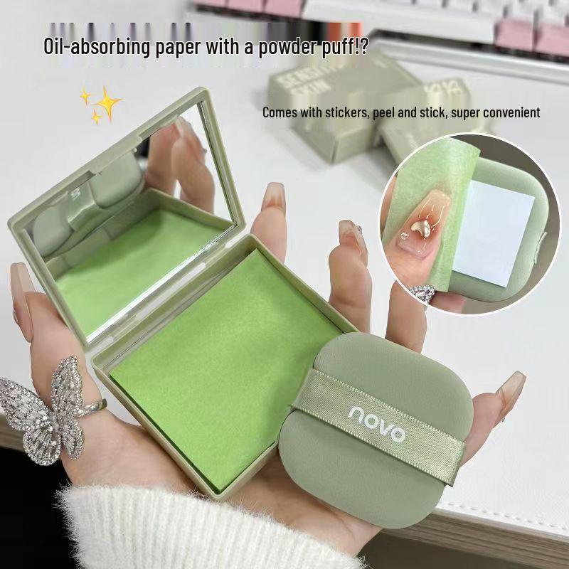 NOVO Portable Oil Absorbing Papers with Mirror Puff - Refreshing Summer Facial Tissue for Student Oil Control