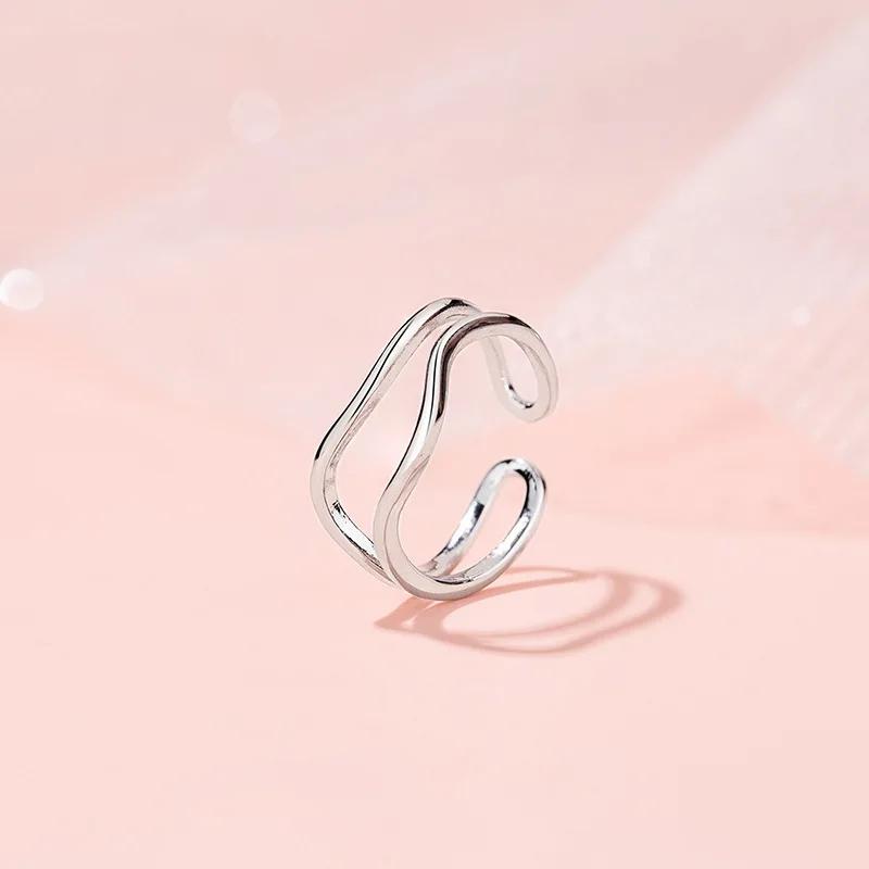 New Personality 925 Sterling Silver Wavy Double-layer Adjustable Irregular Metal Lines Ring for Woman Man Jewelry Accessory Gift