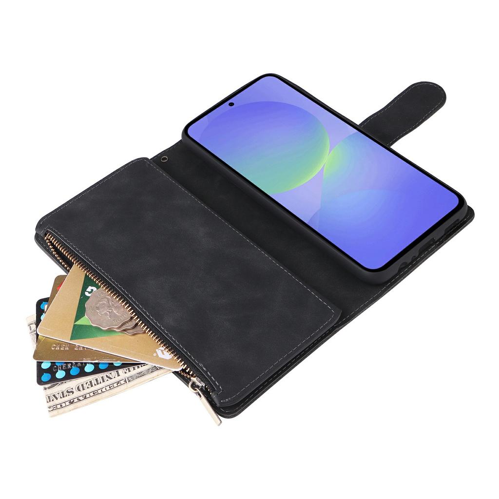 For Samsung Galaxy A37 5G Case Zipper Wallet Multiple Card Slots Leather Phone Cover with Wrist Strap