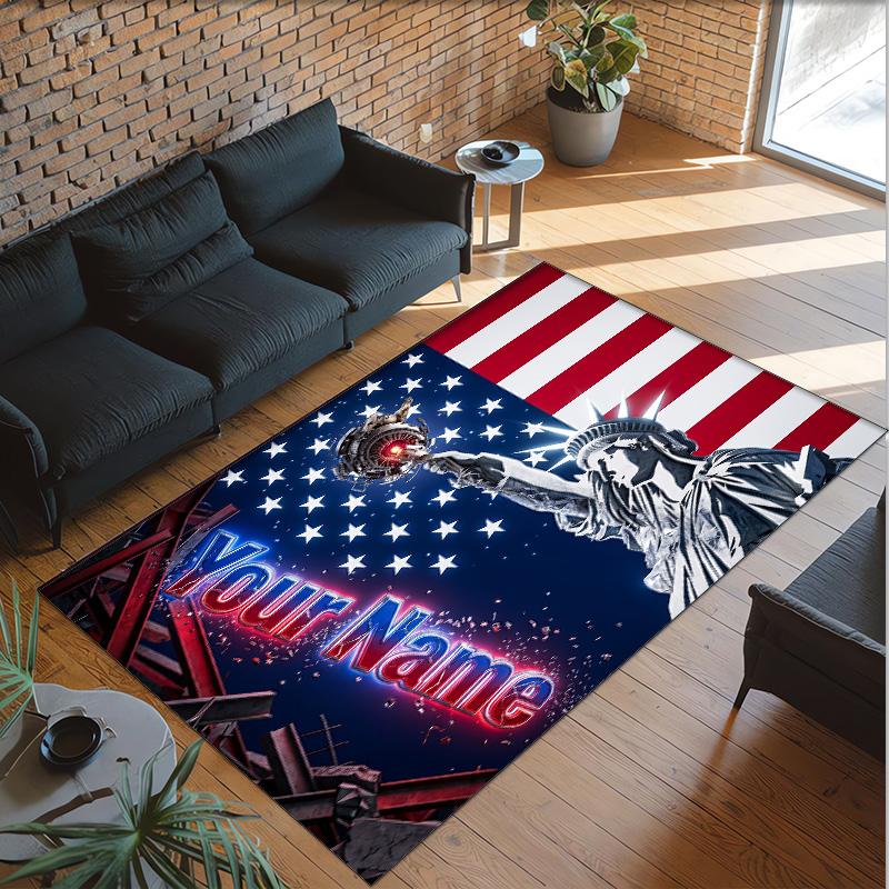 Amerikanisches Patriotisches Thema Kristall Samt Teppich Personalisierter Benutzerdefinierter Name Text Weiche Bodenmatte Heimdekoration