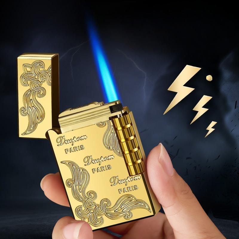 New Classic High End Langsheng Inflatable Windproof Direct Charge Lighter Blue Flame Business Gift Cigarette Accessories
