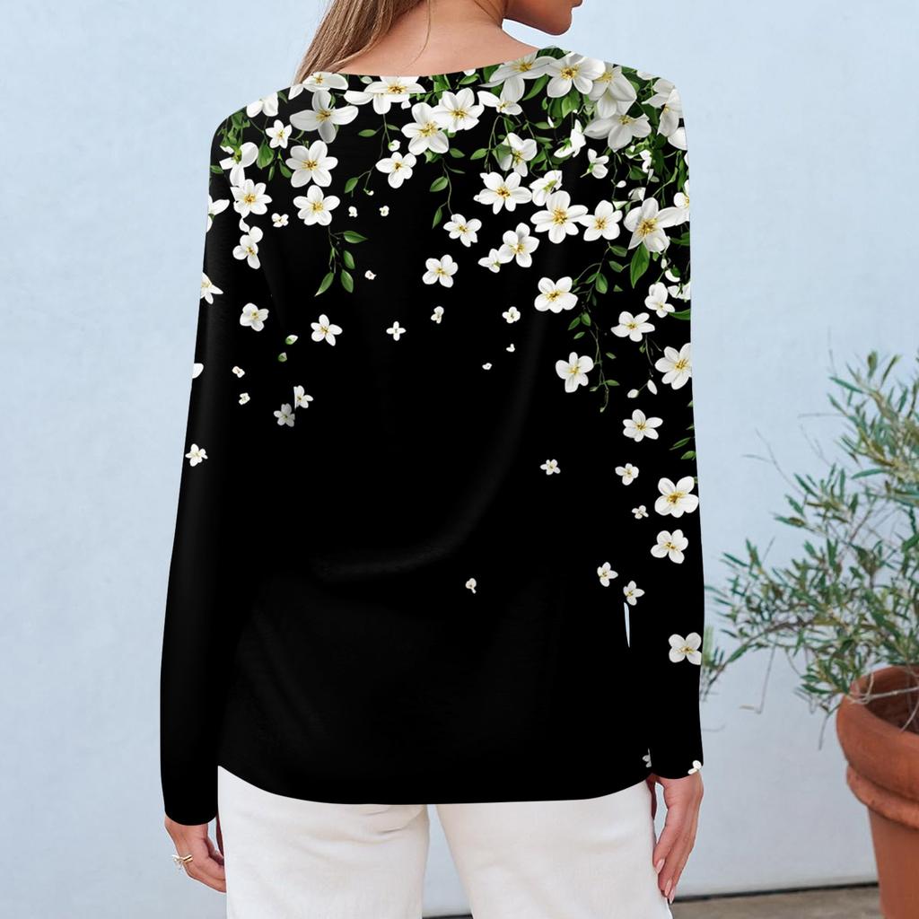 Women's Fashion Casual Round Neck Long Sleeve Printed T-shirt Top