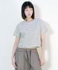 Deumakeu Loose Fit Pinstripe Crop Short Sleeve T-Shirt Ivory