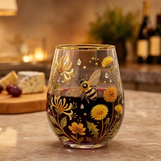 Hummingbird Morning Glass Cup, 18oz Floral Garden Tea Glass for Coffee Juice Wine, Hand Painted Art Decor Gift for Mom