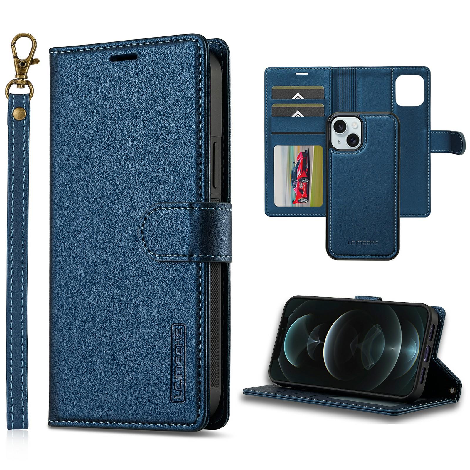 

LC.IMEEKE L2 Series for iPhone 14/13 Case PU Leather Wallet Detachable Magnetic Phone Cover Blue