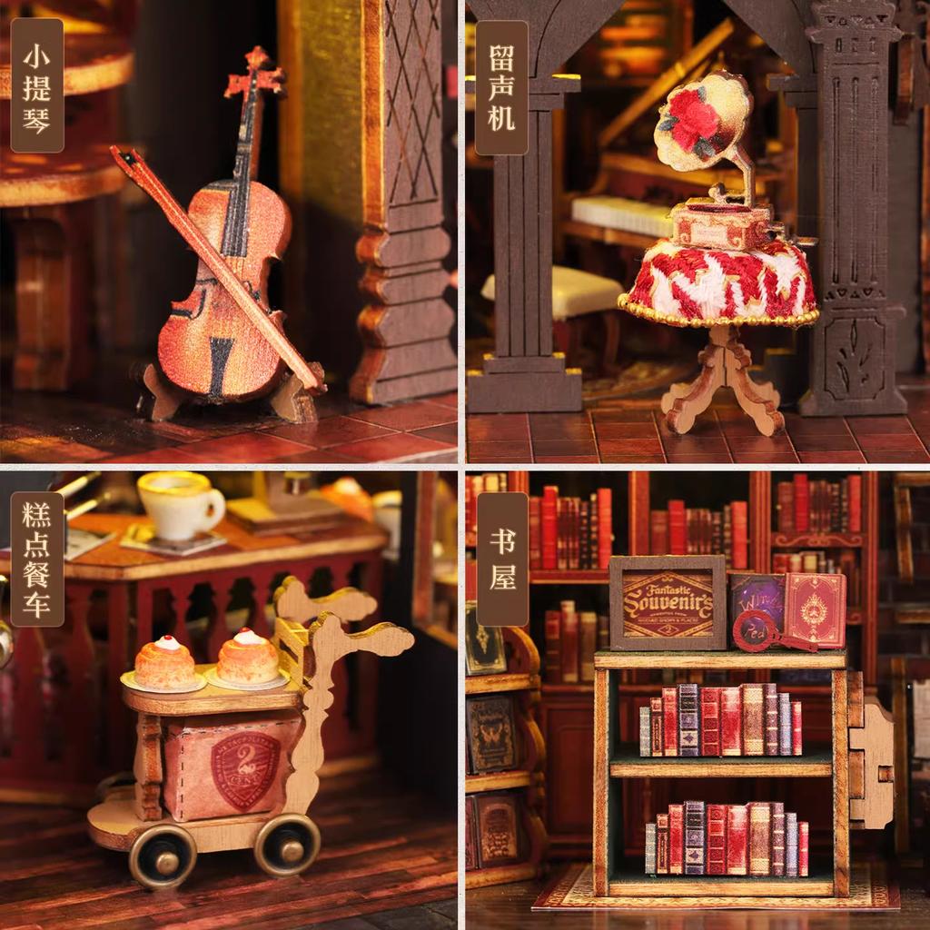DIY Miniature House Kit Coffee Bookstore Villa Model Handmade Crafts Relaxing Birthday Gift for Women Men