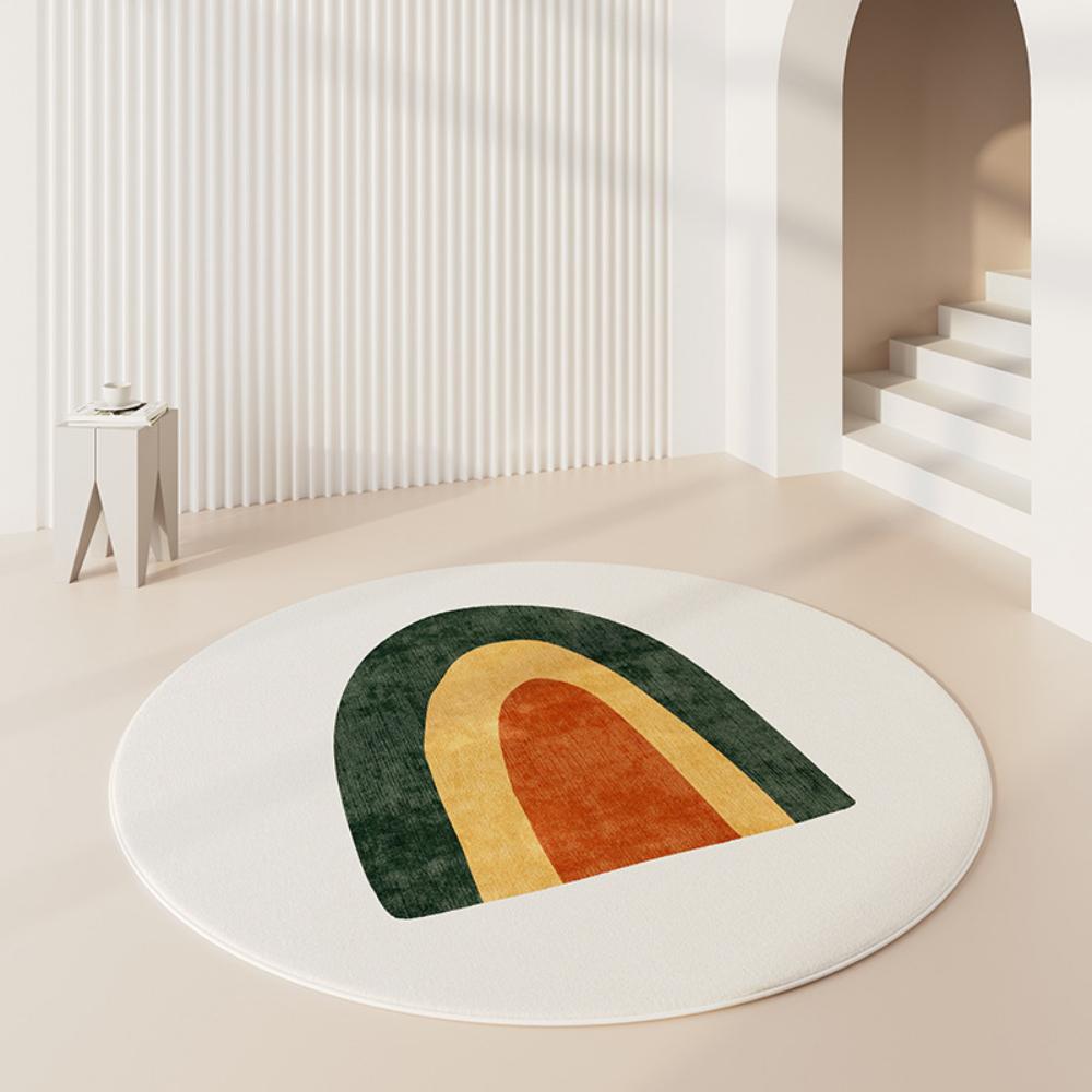 Mid Century Abstracte Halve Cirkel Kleurblok Ronde Vloerkleed Antislip Wasbaar Vloermat voor Slaapkamer Woonkamer Minimal Boho Binnen 40X40CM