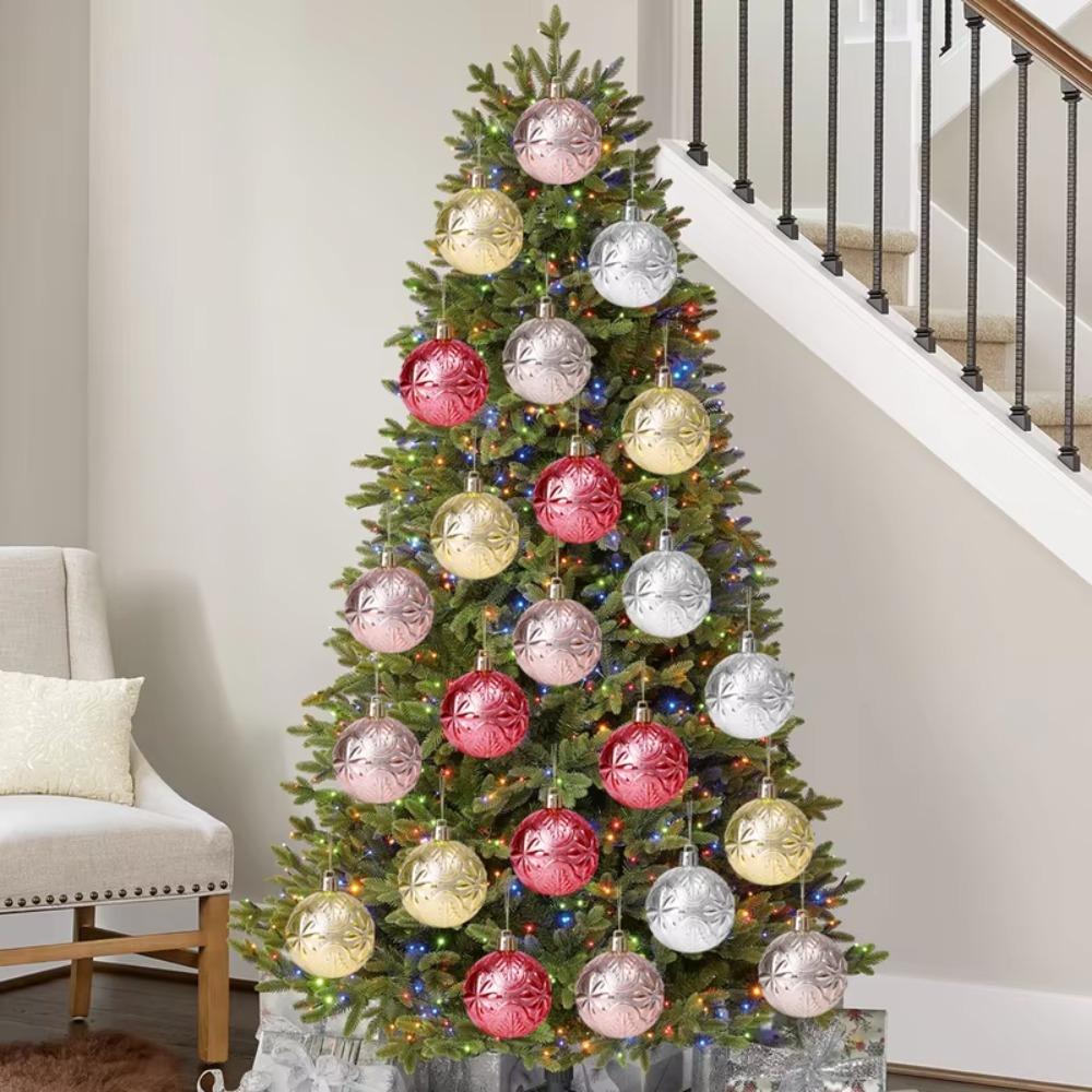 6Pcs/box Electroplated Xmas Tree Hanging Pendants Embossed Christmas Ball Ornament  Navidad