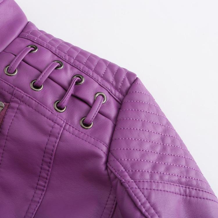 Stylish Women Faux Leather Moto Jacket Retro Lacing Detail PU Biker Coat Casual Zip Up Outerwear Slim Fit Short Classic Plus Size S-4XL