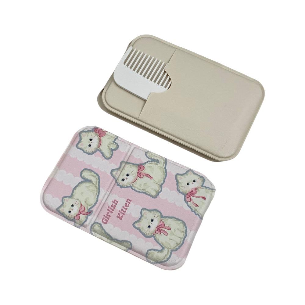 

PU Leather Cute Desktop Stand Mirror Tulip Flower Bowknot Vanity Mirror Home Decor Cat